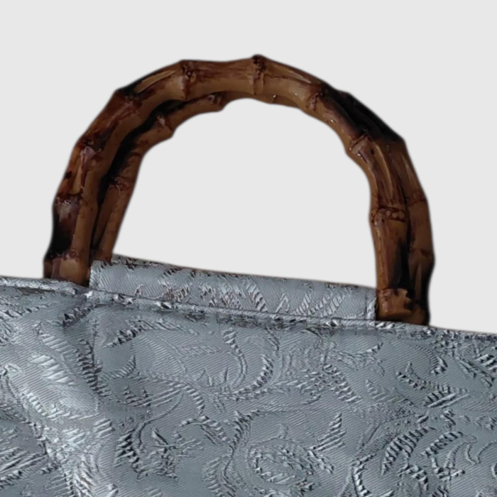 Geanta din Material Textil cu Imprimeu Floral si Manere din Lemn [4]