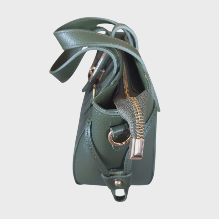 Geanta eleganta din piele naturala si piele intoarsa verde kaki [4]