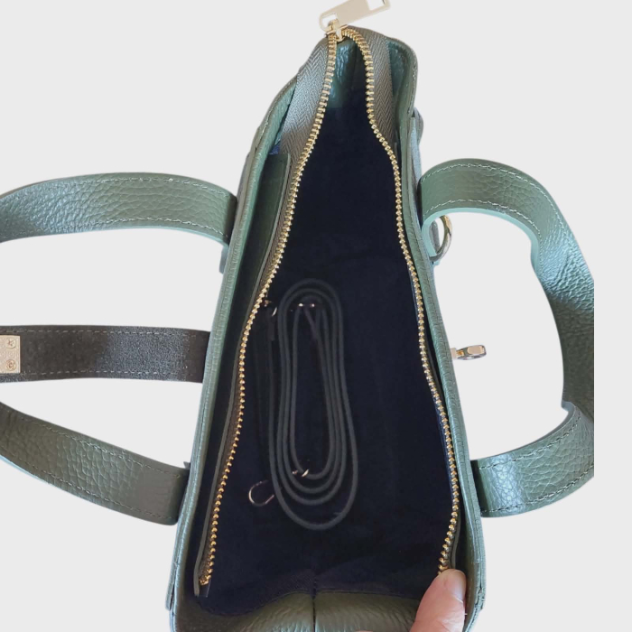 Geanta eleganta din piele naturala si piele intoarsa verde kaki [3]