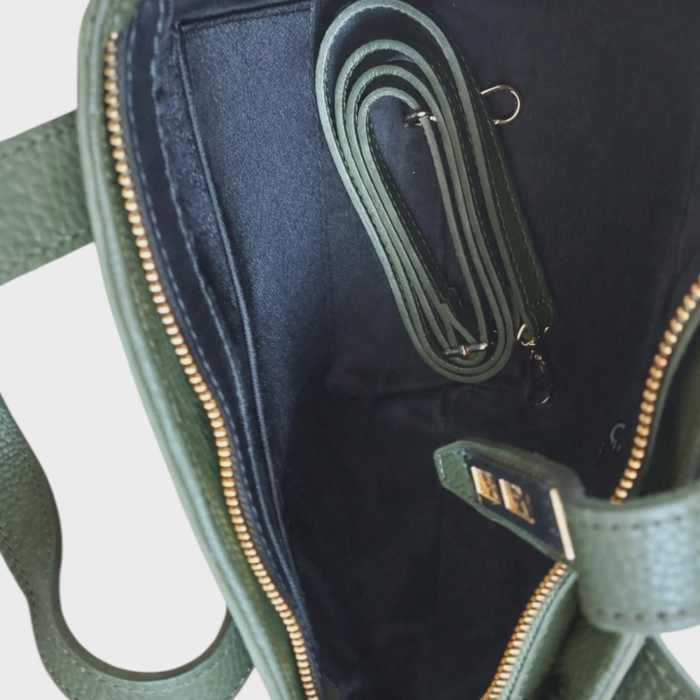 Geanta eleganta din piele naturala si piele intoarsa verde kaki [5]