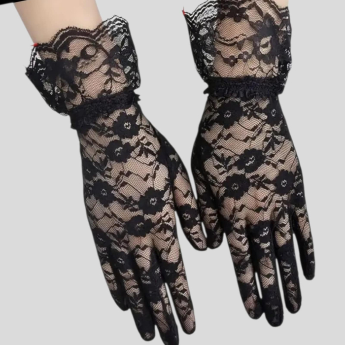 Manusi Elegante din Dantela Neagra cu Volan la Incheiatura [4]