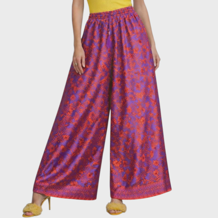 Pantaloni Croi Larg din Matase Indiana cu Banda Elastica in Talie [3]