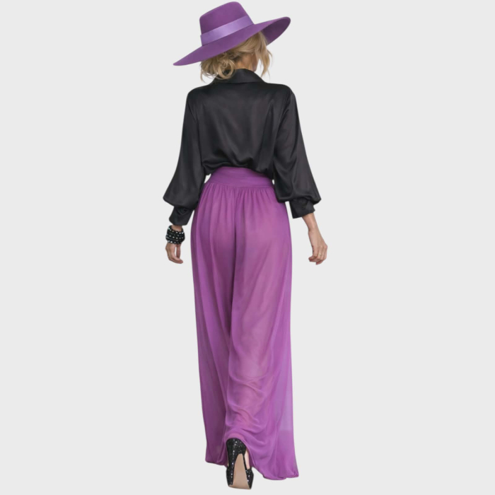 Pantaloni Croi Larg din Matase si Banda Elastica in Talie [2]