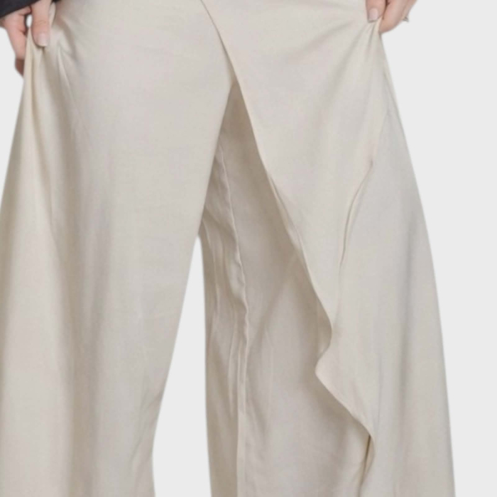 Pantaloni de Vara Crem Parte Peste Parte cu Elastic in Talie [2]