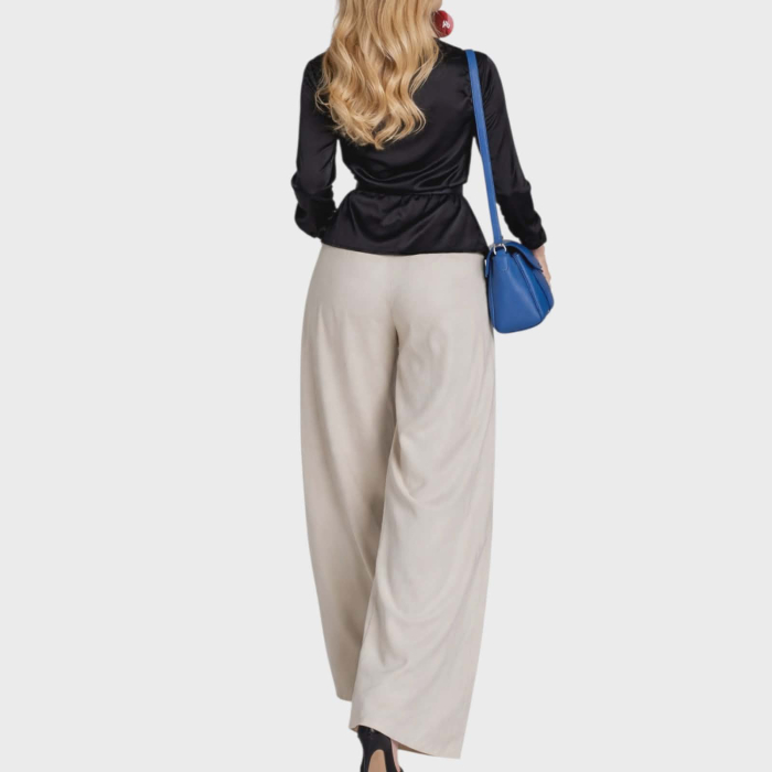 Pantaloni de Vara Crem Parte Peste Parte cu Elastic in Talie [3]