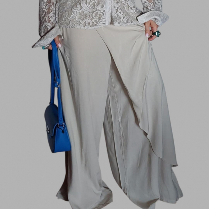 Pantaloni de Vara Crem Parte Peste Parte cu Elastic in Talie [1]