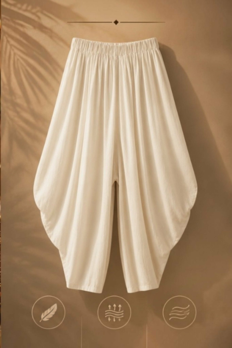 Pantaloni din bumbac ivoir tip turcesc  cu banda elastica in talie [4]