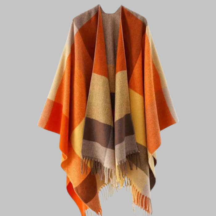 Poncho tip pelerina cu model geometric cu franjuri pentru sezon rece [3]