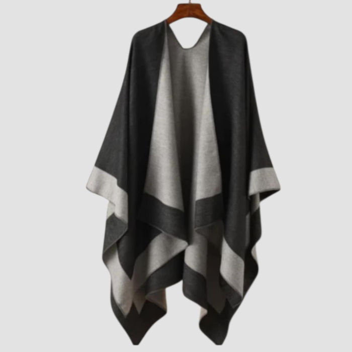 Poncho tip pelerina elegant gri cu margini deschise pentru sezon rece [3]