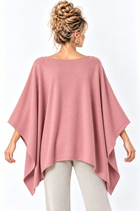 Poncho Tip Pelerina Tricotat Roz Prafuit Pentru Sezon Rece [3]