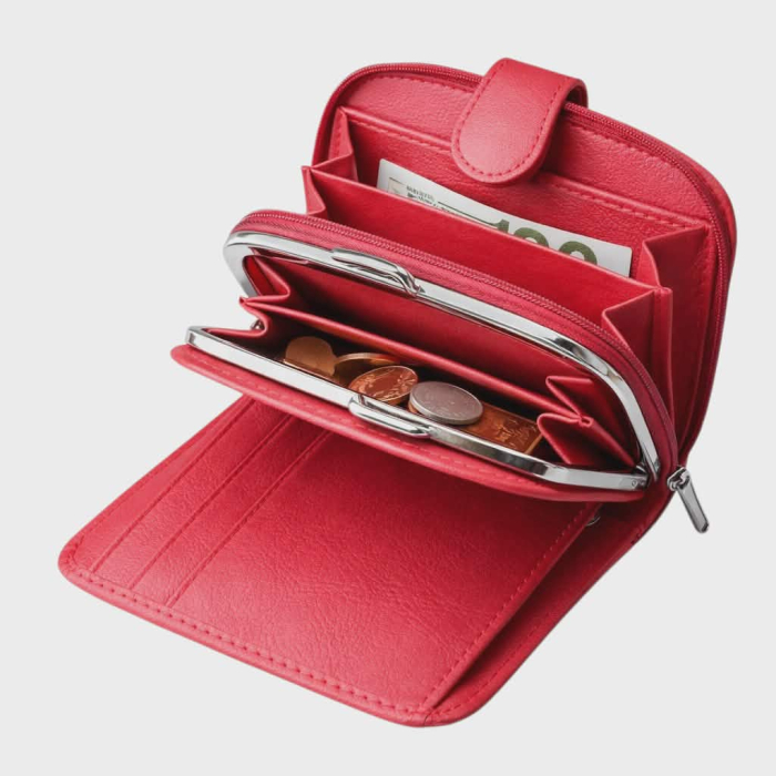 Portofel dama din piele naturala rosie compact si elegant [5]