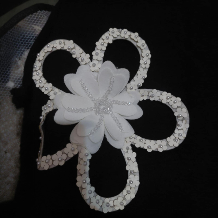 Pulover elegant negru din tricot moale cu anchior si aplicatii florale cu perle decorative [3]