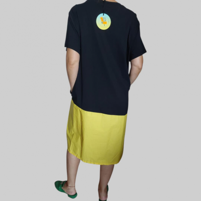 Rochie Asimetrica din Bumbac pe Fond Negru si Strasuri [2]