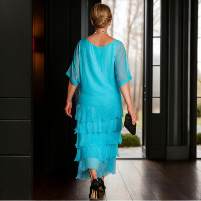 Rochie asimetrica din matase cu volane si interior din vascoza [2]