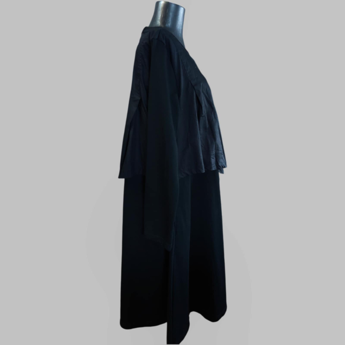 Rochie asimetrica neagra din bumbac cu material suprapus si litere colorate [4]