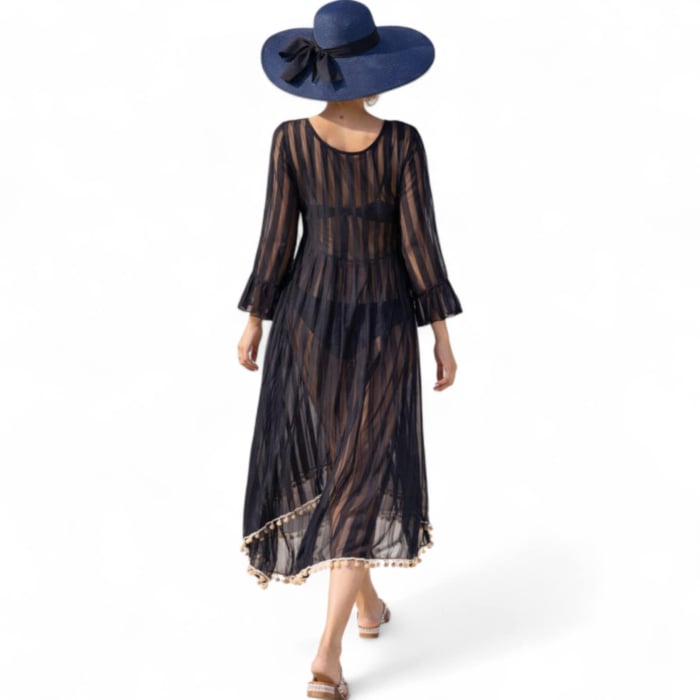 Rochie Asimetrica pe Fond Negru Transparenta cu Placa din Paiete la Decolteuu [3]