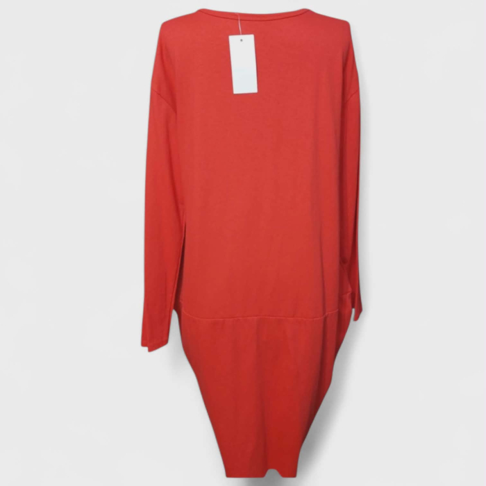 Rochie asimetrica rosie  din bumbac cu maneca lunga [2]