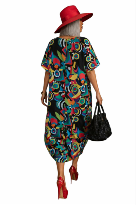 Rochie Colorata din Bumbac si Buzunare pentru Marime Mare [2]