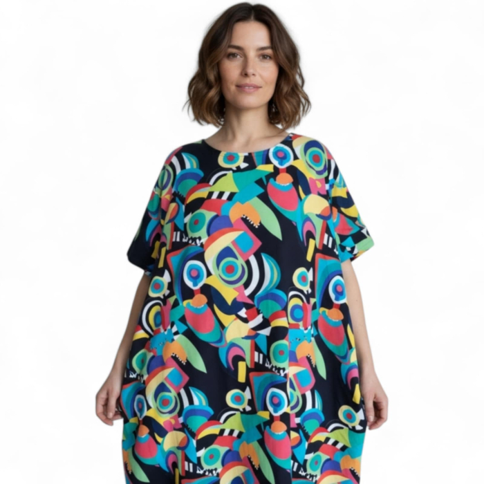Rochie Colorata din Bumbac si Buzunare pentru Marime Mare [3]