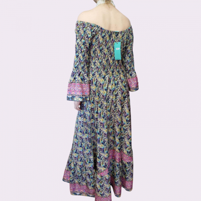 Rochie colorata lunga din matase indiana si banda elastica lata la bust [3]