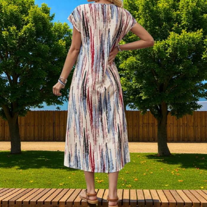 Rochie de Vara cu Dungi Coloratecu Buzunare [3]