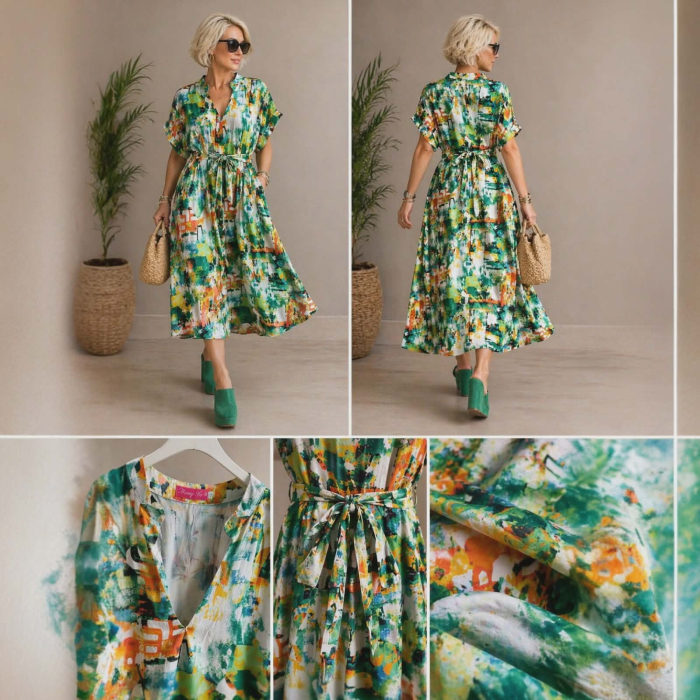 Rochie croi larg cu imprimeu artistic  si culori vibrante [3]