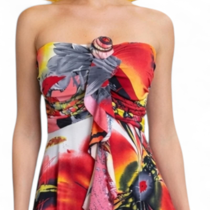 Rochie de vara asimetrica din lycra   cu volan si bretele transparente [3]