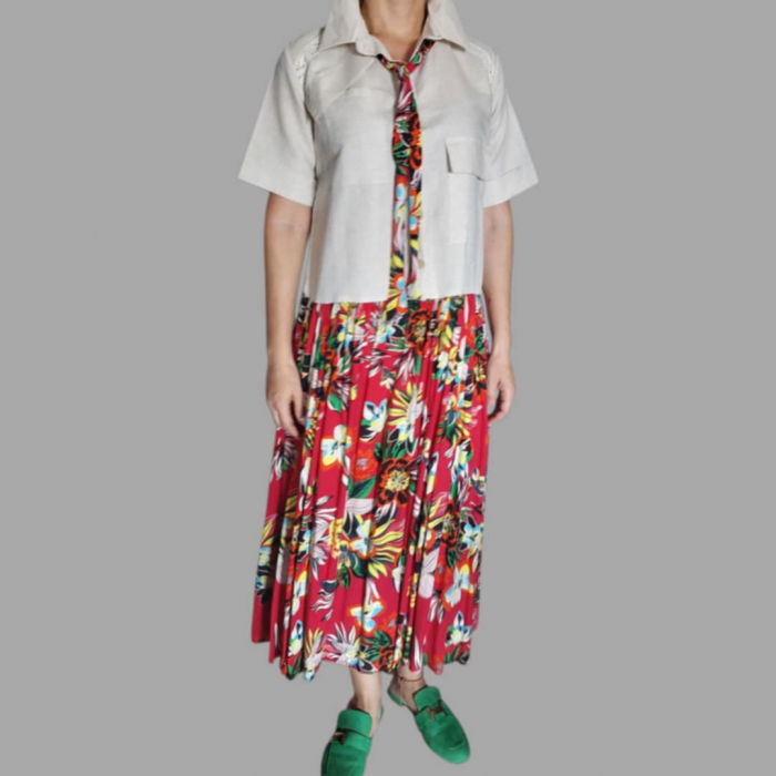 Rochie de vara  din in si vascoza colorata cu maneca scurta [1]