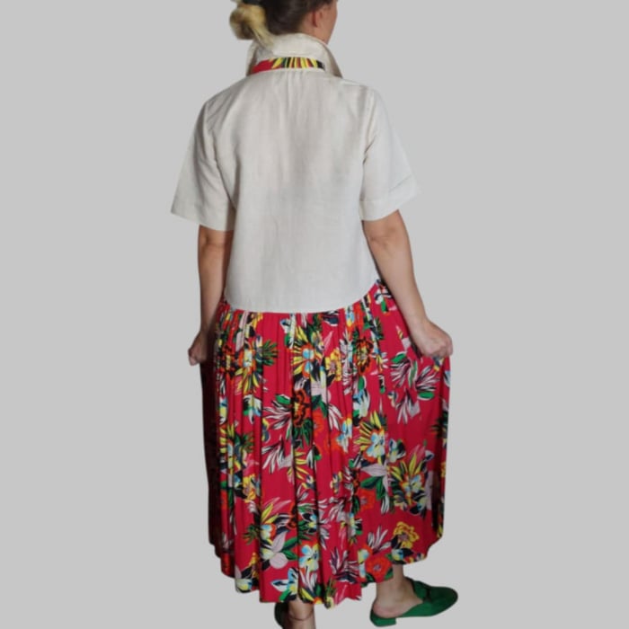 Rochie de vara  din in si vascoza colorata cu maneca scurta [3]