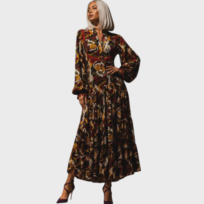 Rochie de vara din vascoza cu imprimeu colorat si ciucuri [3]
