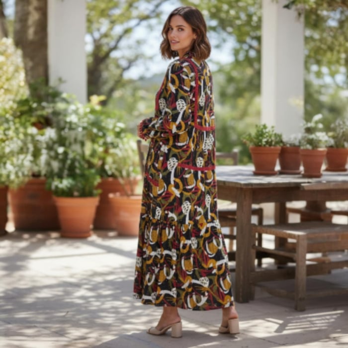 Rochie de vara din vascoza cu imprimeu colorat si ciucuri [3]