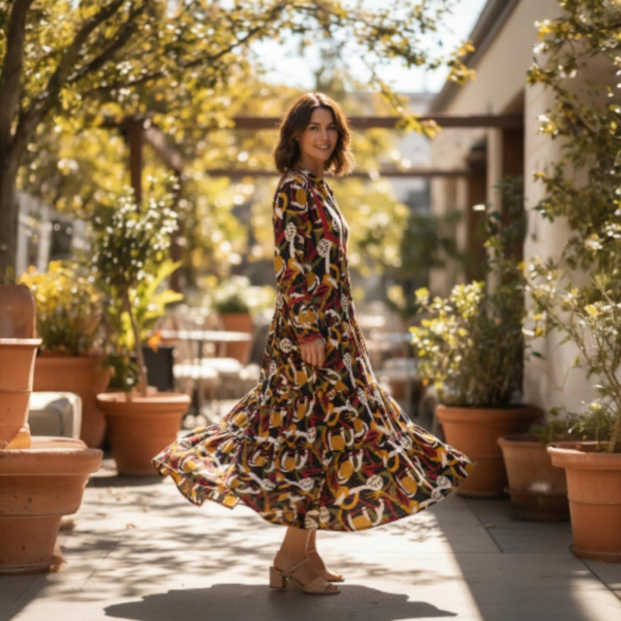 Rochie de vara din vascoza cu imprimeu colorat si ciucuri [1]