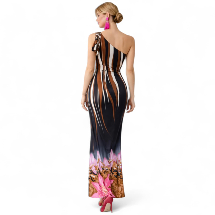 Rochie de Vara Lunga din Lycra cu un Umar Gol [3]