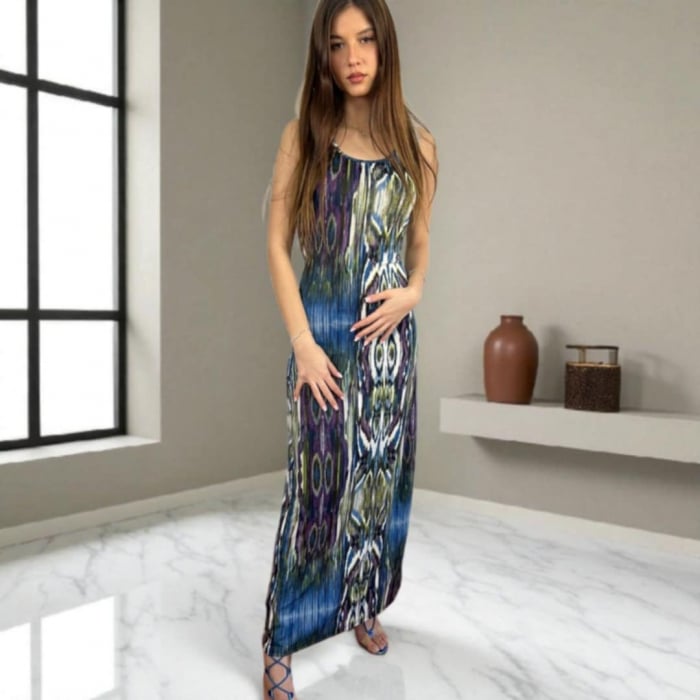 Rochie de Vara Lunga din Lycra Predominant Albastru [1]
