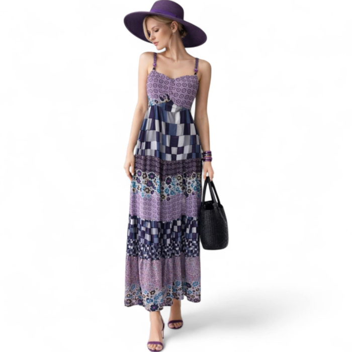 Rochie de vara lunga din voal cu bretele din margele si pietre [2]