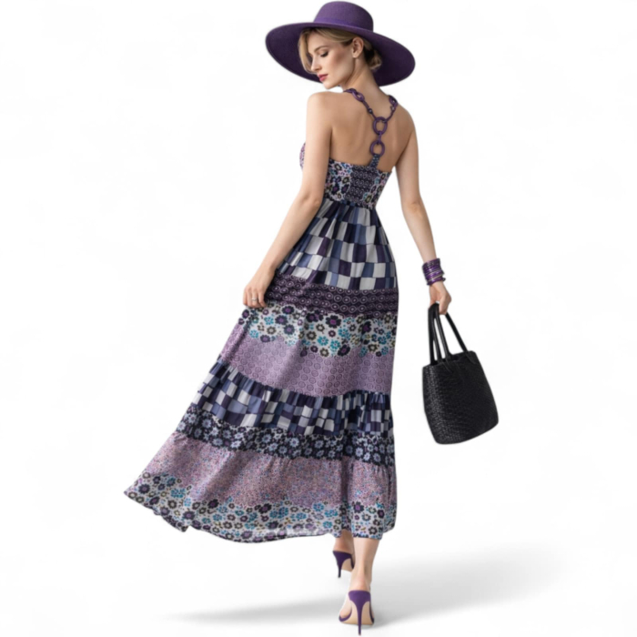 Rochie de vara lunga din voal cu bretele din margele si pietre [3]