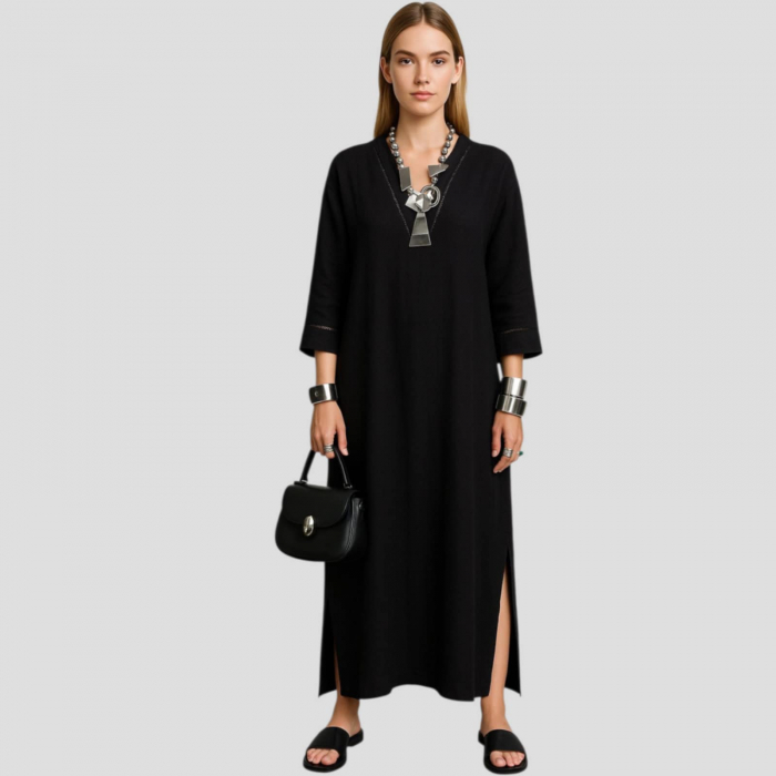rochie-de-vara-neagra-din-in-cu-broderie-la-maneci-si-decolteu [1]