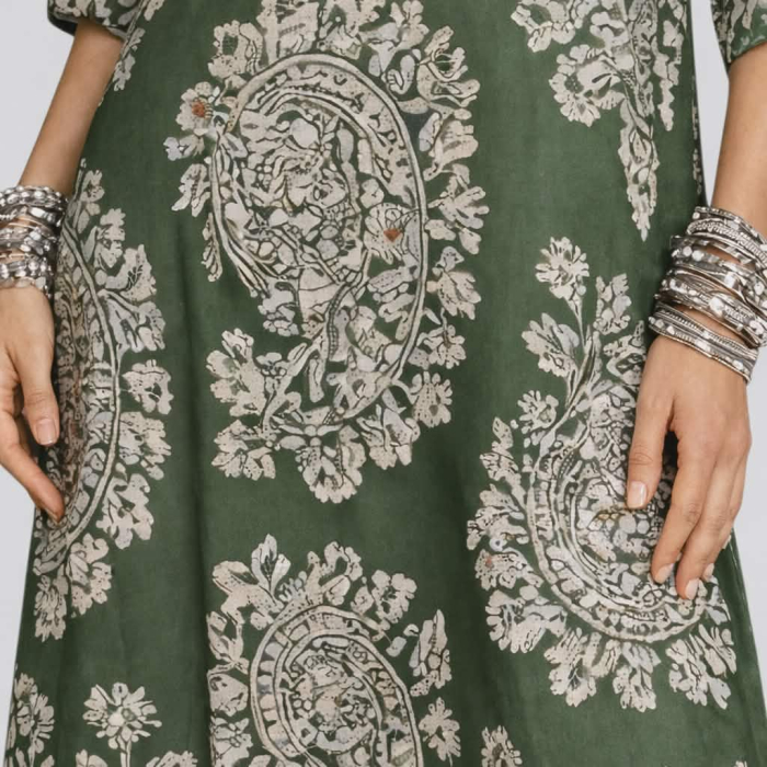 Rochie din Bumbac cu Bordura la Maneci si Poale [3]