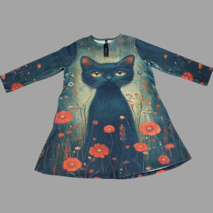 rochie-din-bumbac-cu-imprimeu-pisica-neagra-scumpa-si-maci [3]
