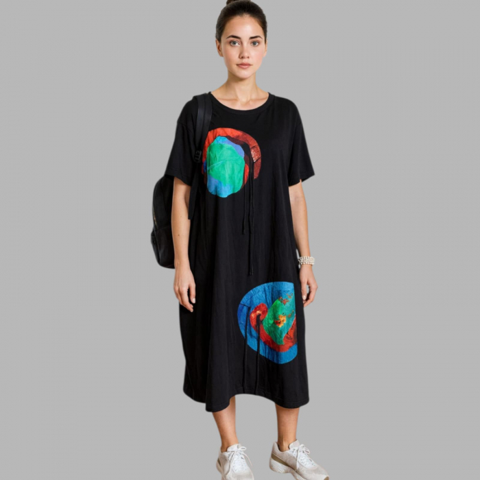 Rochie din Bumbac cu Insertii Colorate si Snur Tip Desigual [1]