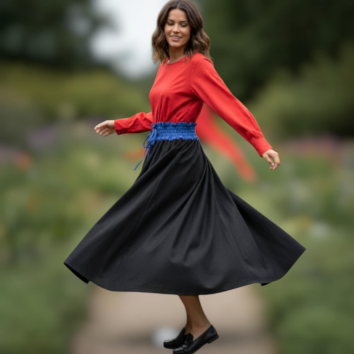 Rochie din bumbac in trei culori si talie accentuata incretita [4]