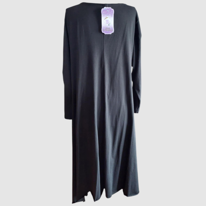 Rochie din Bumbac pe Fond Negru Tip Desigual cu Maneca Lunga [3]