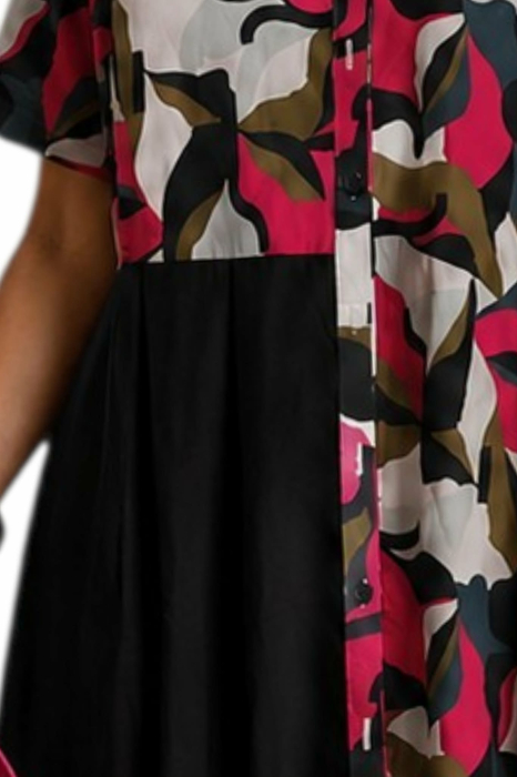 Rochie din bumbac tip camasa  cu imprimeu abstract si buzunare [2]