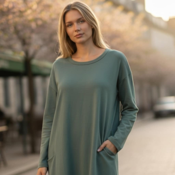 Rochie din bumbac verde kaki si volan pe partea din spate [1]