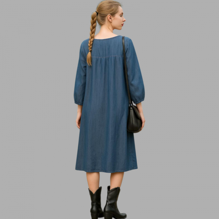 Rochie din Denim Blug Croi Larg cu Paiete la Bust [3]
