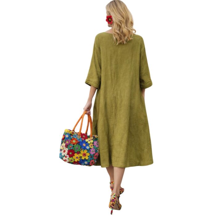 Rochie din in asimetrica  croi larg si buzunare laterale [3]