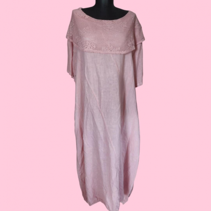 Rochie din in croi larg si guler din dantela [7]