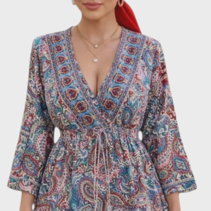 Rochie din matase indiana cu decolteu generos si ciucuri [3]