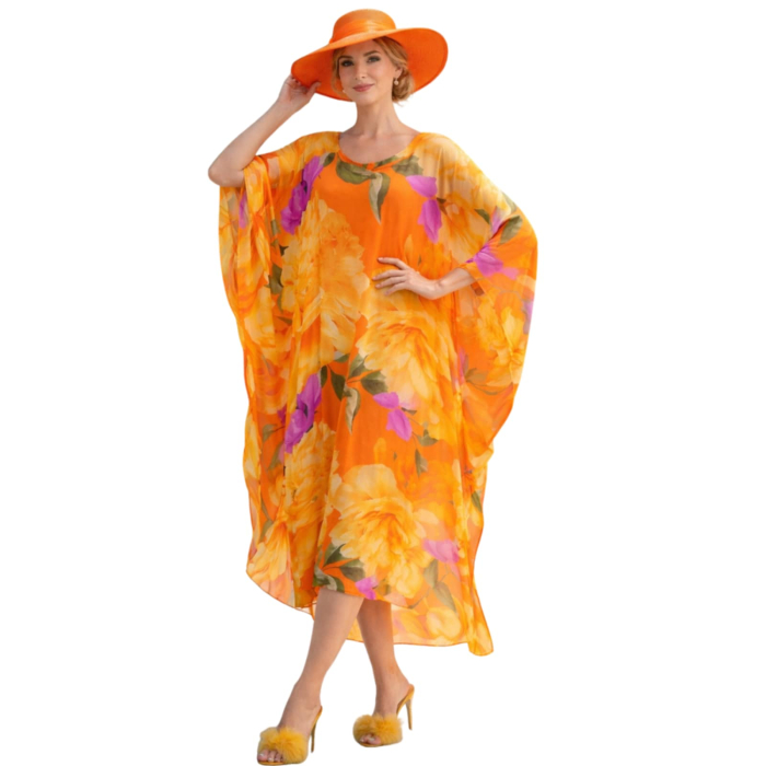 Rochie din Matase si Vascoza tip Poncho cu Imprimeu Floral [4]