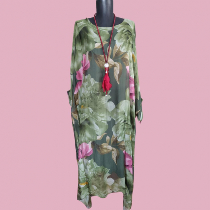 Rochie din Matase si Vascoza tip Poncho cu Imprimeu Floral [3]